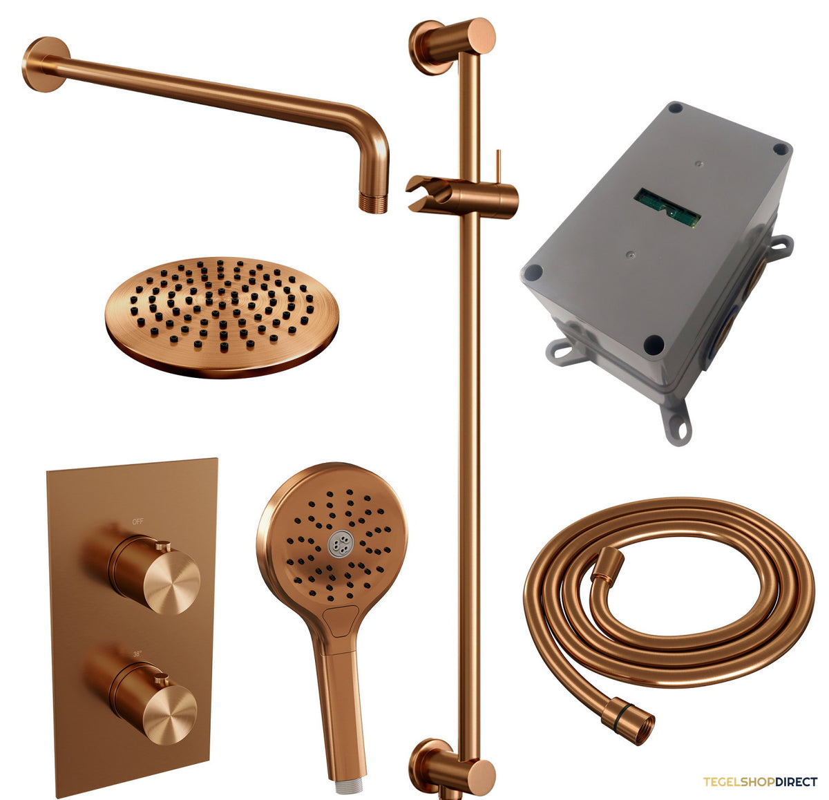 Inbouw Regendouche Set Brauer Copper Edition Gebogen Wanduitloop Ronde Hoofddouche 20 cm Met Glijstang en Handdouche 3 Standen Koper – afbeelding 4