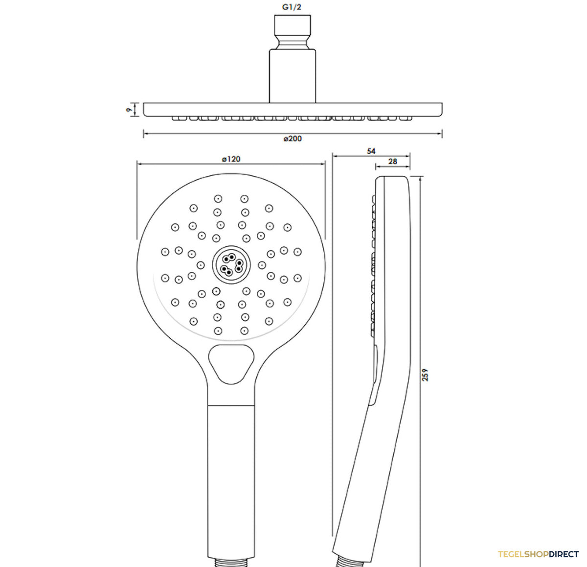 Regendouche Brauer Chrome Showerpipe Met Thermostaat 20cm 3 Standen Messing Chroom – afbeelding 9