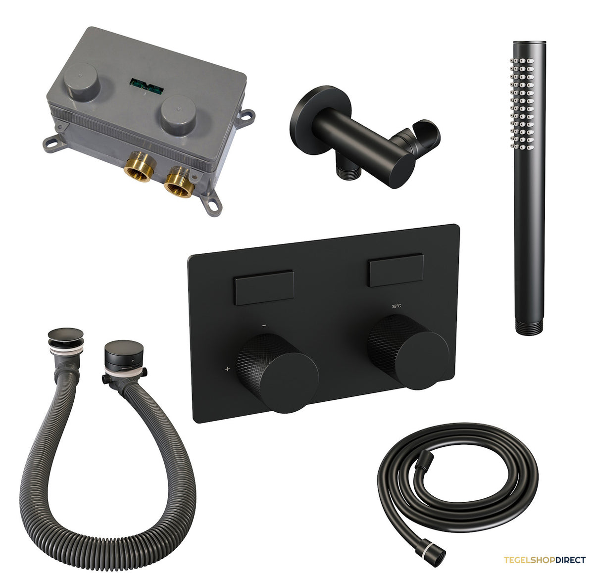 Inbouwthermostaat set Brauer Carving Met Drukknoppen Incl Baduitloop en Afvoer Mat Zwart (Keuze Handdouche) – afbeelding 5