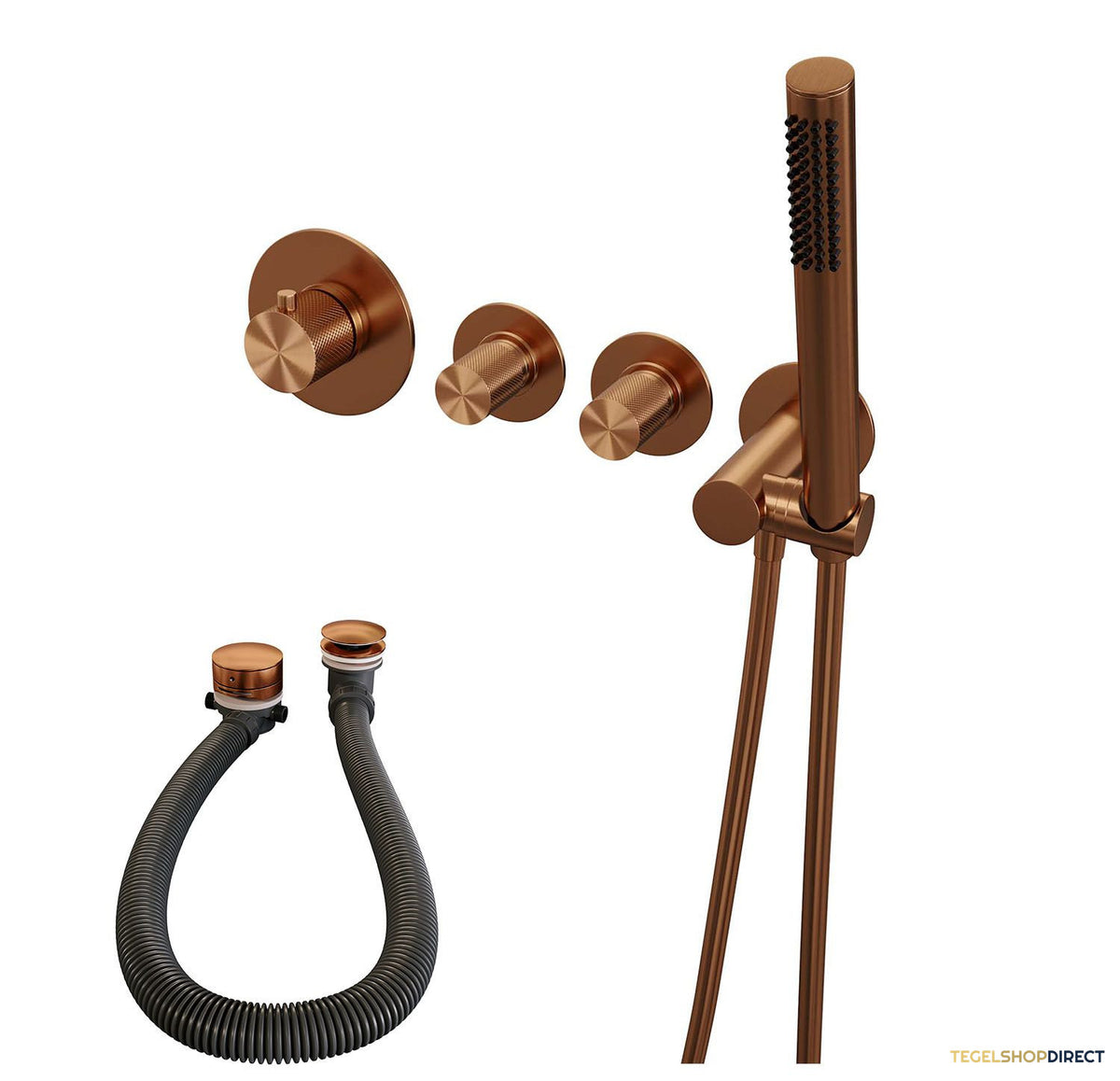 Inbouwthermostaatset Brauer Copper Carving Incl Staafhanddouche En Badafvoer Geborsteld Koper – afbeelding 2