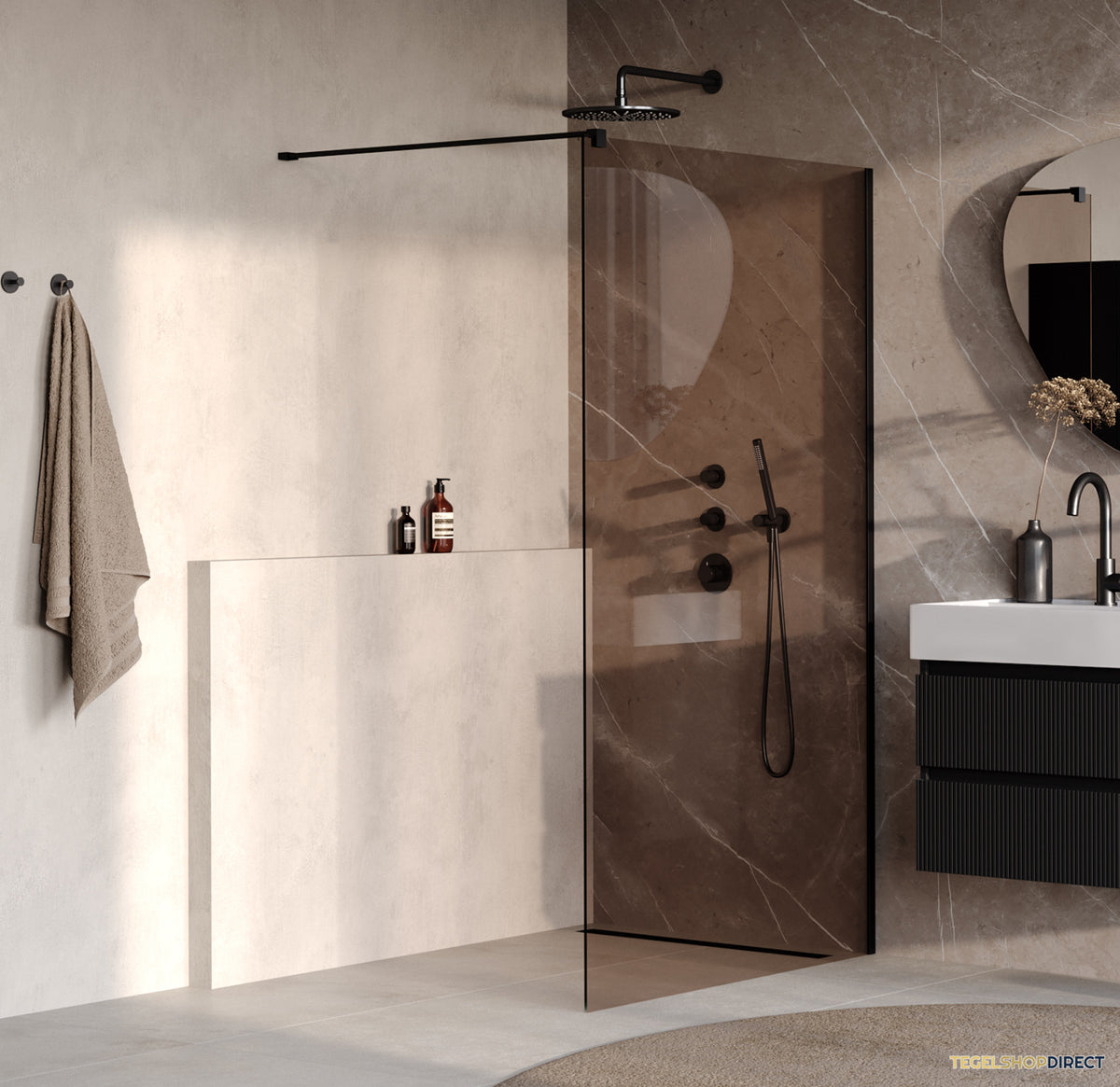 BRAUER Oblivion inloopdouche brons glas 120x200 incl. glascoating mat zwart