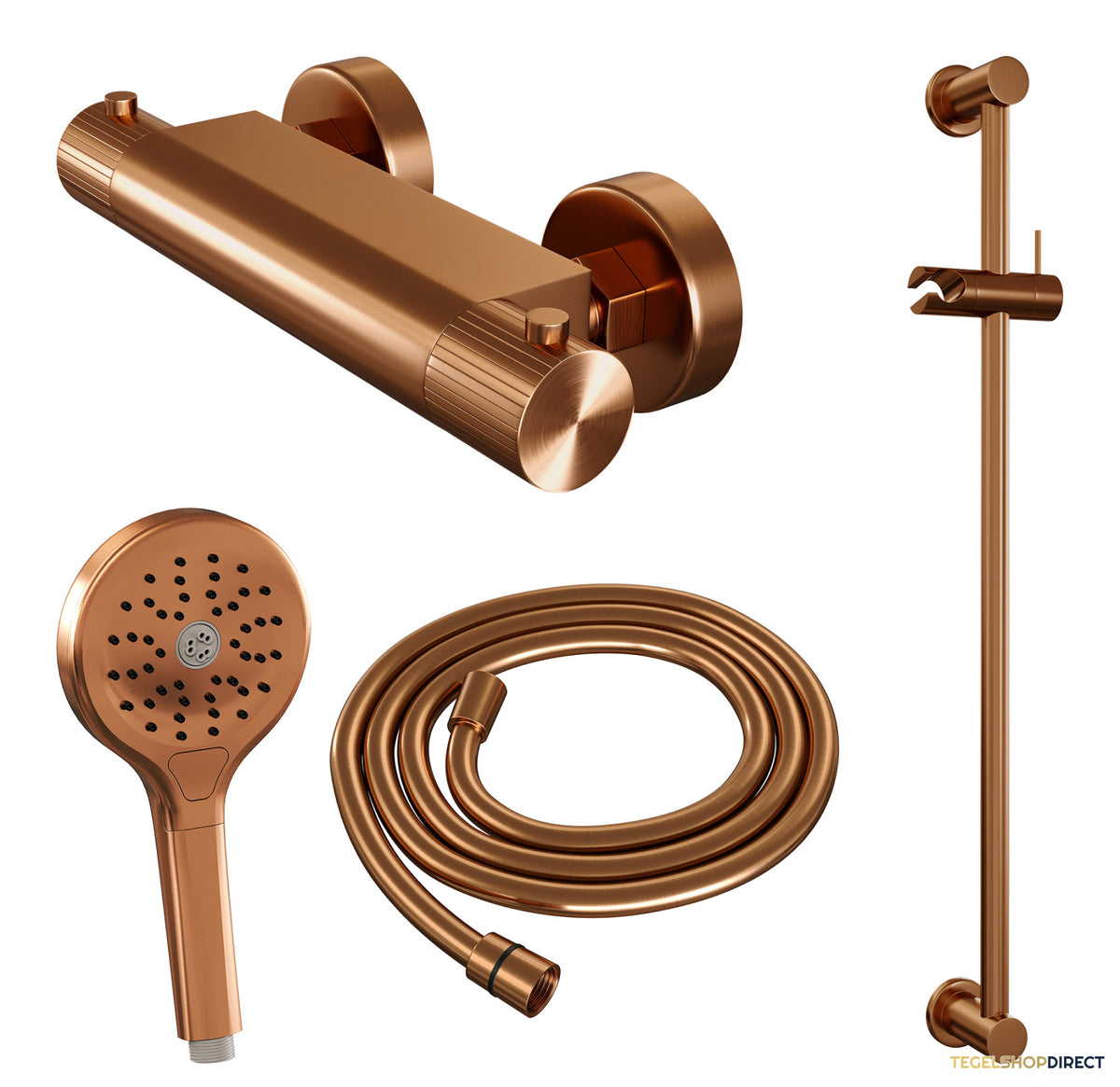 Brauer Stripe opbouw douche thermostaatkraan SET 02 met glijstang en 3-standen handdouche en doucheslang koper geborsteld PVD – afbeelding 3