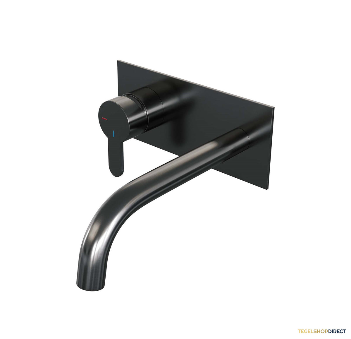 Inbouw Wastafelmengkraan Brauer Gunmetal Edition Coldstart Gebogen Uitloop Korte Platte Hendel Links Geborsteld Gunmetal PVD Met Afdekplaat