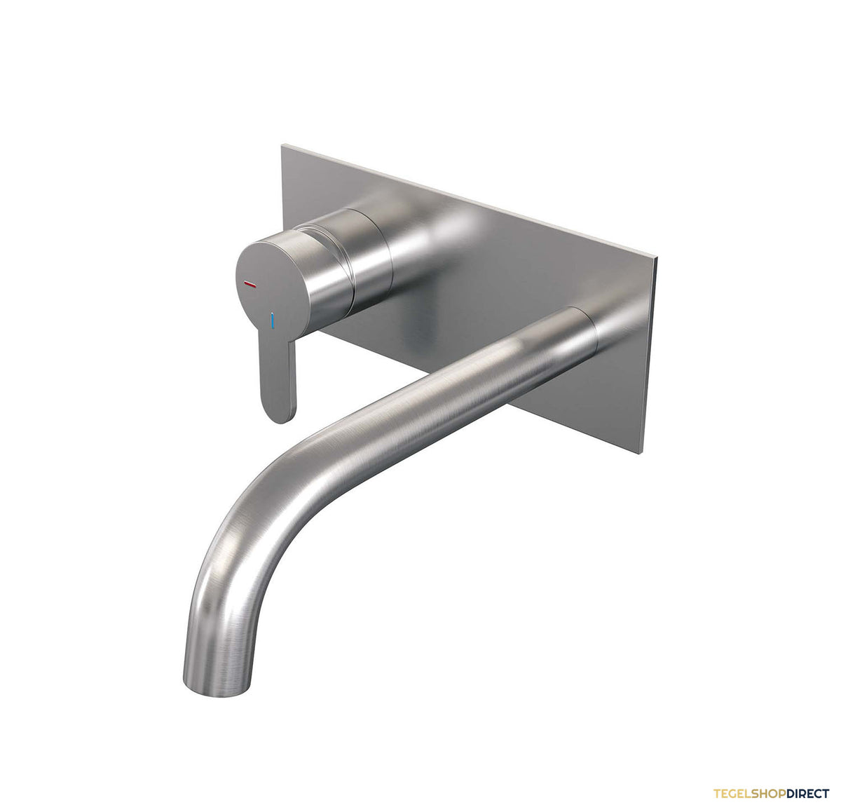 Inbouw Wastafelmengkraan Brauer Brushed Edition Coldstart Gebogen Uitloop Korte Platte Hendel Links Geborsteld RVS PVD Met Afdekplaat