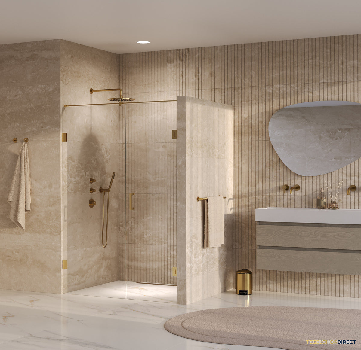 BRAUER Void nisdeur 2-delig helder glas 140x200 omkeerbaar met draaideur 70 aan muur incl. glascoating PVD goud – afbeelding 2