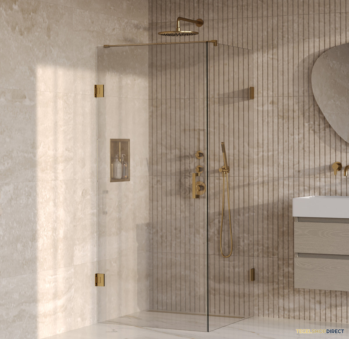 BRAUER Void douchecabine met draaideur helder glas 80x80x200 incl. glascoating PVD goud geborsteld