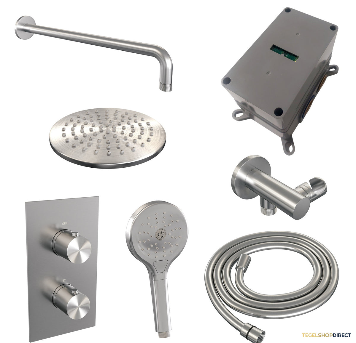 Inbouw Regendouche Set Brauer Brushed Edition Gebogen Wanduitloop Ronde Hoofddouche 20 cm Met Handdouche 3 Standen RVS Look – afbeelding 5