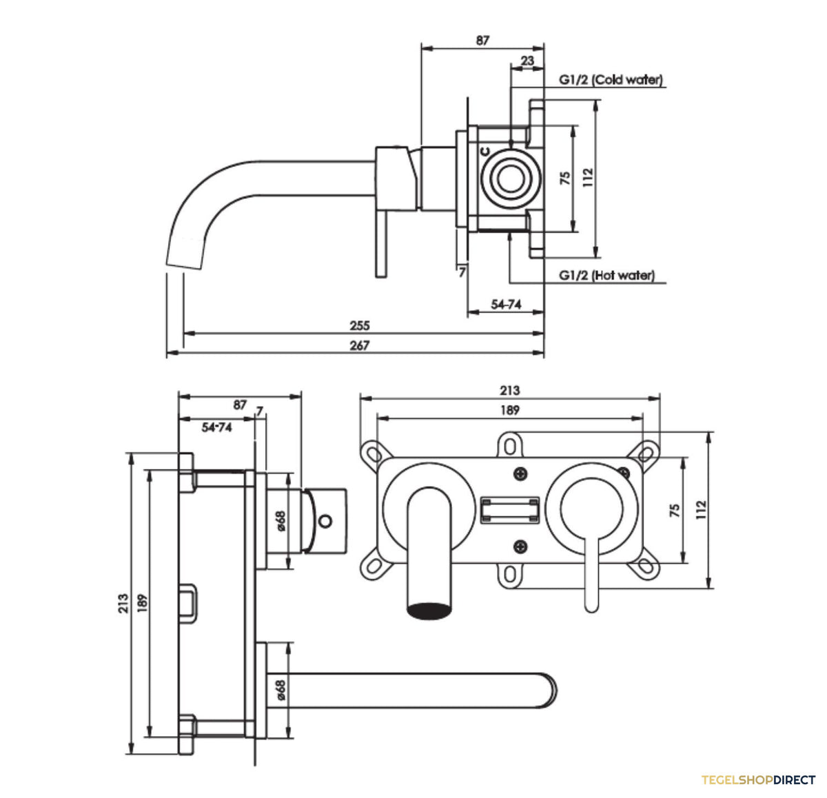 Inbouw Wastafelmengkraan Brauer Gunmetal Edition Coldstart Gebogen Uitloop Halfronde Hendel Rechts Geborsteld Gunmetal PVD Met Rozetten – afbeelding 3