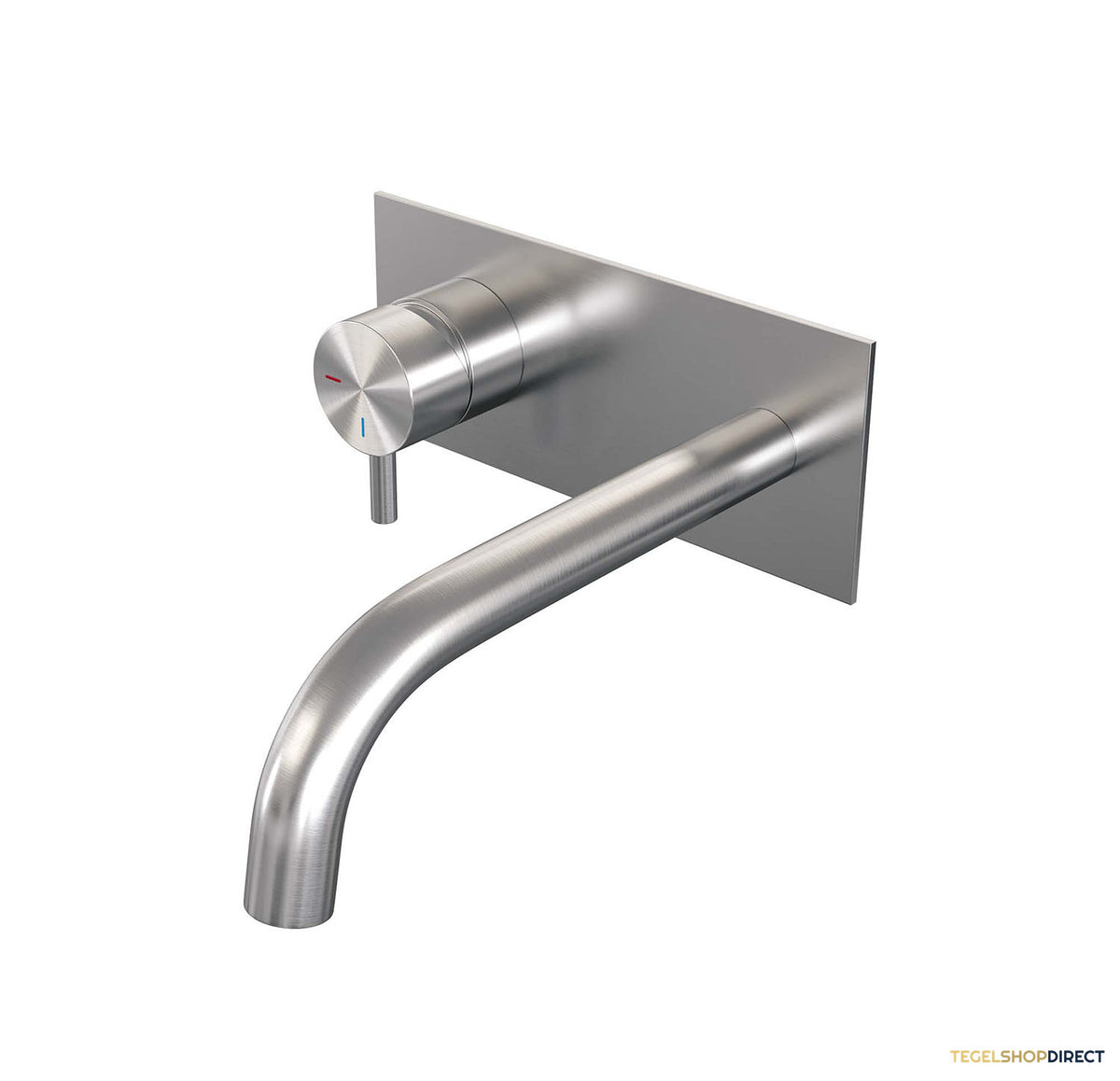 Inbouw Wastafelmengkraan Brauer Brushed Edition Coldstart Gebogen Uitloop Korte Ronde Hendel Links Geborsteld RVS PVD Met Afdekplaat