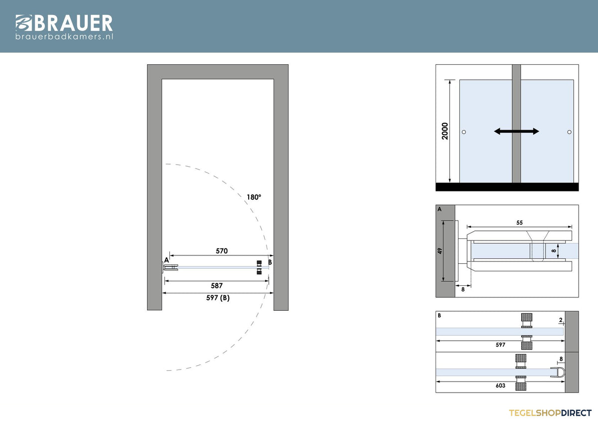 BRAUER Void Carving nisdeur helder glas 60x200 omkeerbaar incl. glascoating PVD goud geborsteld – afbeelding 5