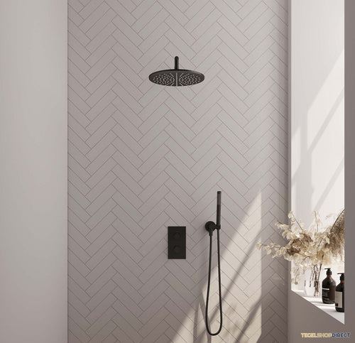 Inbouw Regendouche Set Brauer Black Edition Gebogen Wanduitloop Ronde Hoofddouche 30 cm Mat Zwart