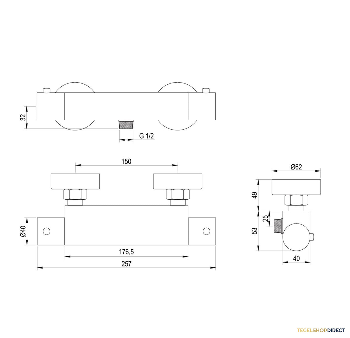 Douchekraan Brauer Gold Edition Opbouw Thermostatisch Geborsteld Goud – afbeelding 2