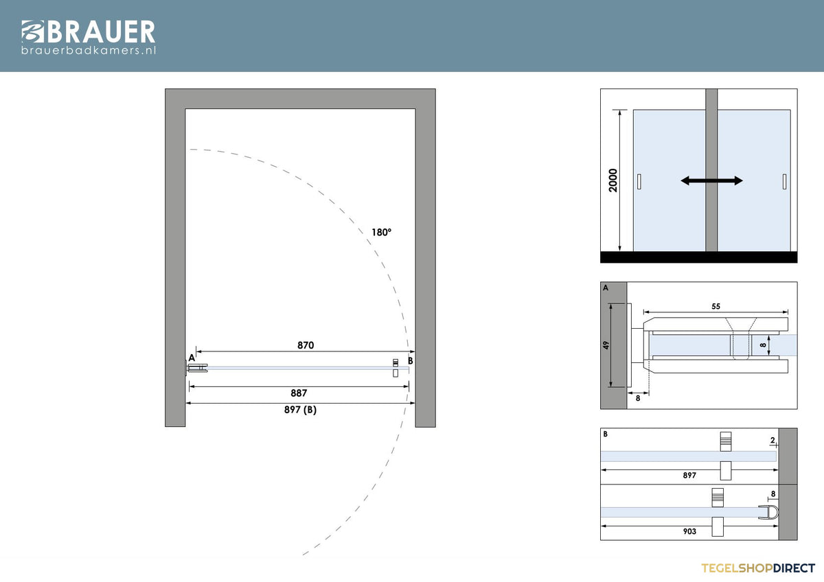 BRAUER Void nisdeur helder glas 90x200 omkeerbaar incl. glascoating PVD RVS-kleurig geborsteld – afbeelding 5