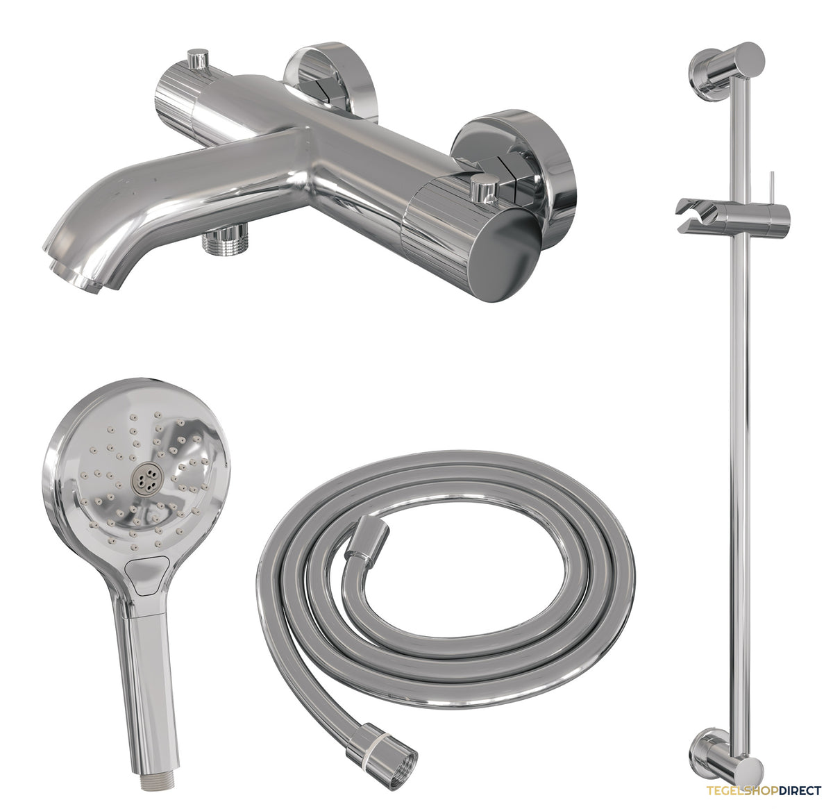 Brauer Stripe opbouw baddouche thermostaatkraan SET 02 met glijstang en 3-standen handdouche en doucheslang chroom – afbeelding 2