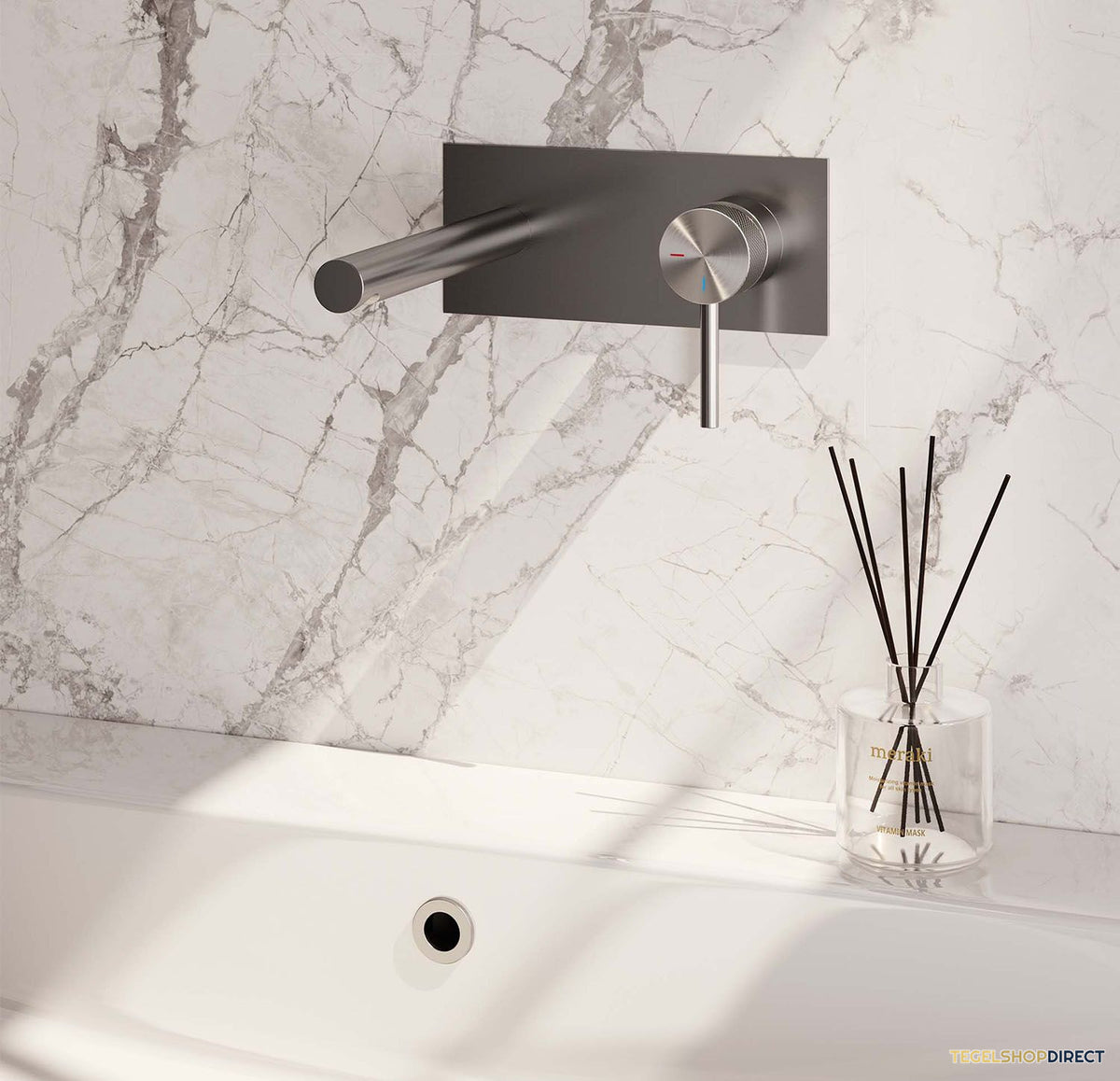 Inbouw Wastafelmengkraan Brauer Brushed Carving Coldstart Rechte Uitloop Ronde Hendel Rechts Geborsteld RVS PVD Met Rozetten – afbeelding 2