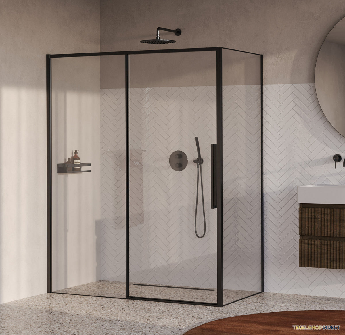 BRAUER Galactic Douchecabine Met Schuifdeur 160x90x200 Omkeerbaar Helder Glas Incl. Glascoating PVD Gunmetal Geborsteld