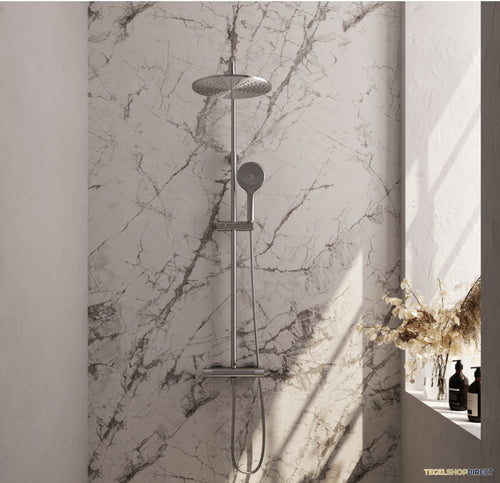 Regendoucheset Opbouw Brauer Brushed Carving 30 cm Thermostatisch met Handdouche 3-Standen Geborsteld RVS