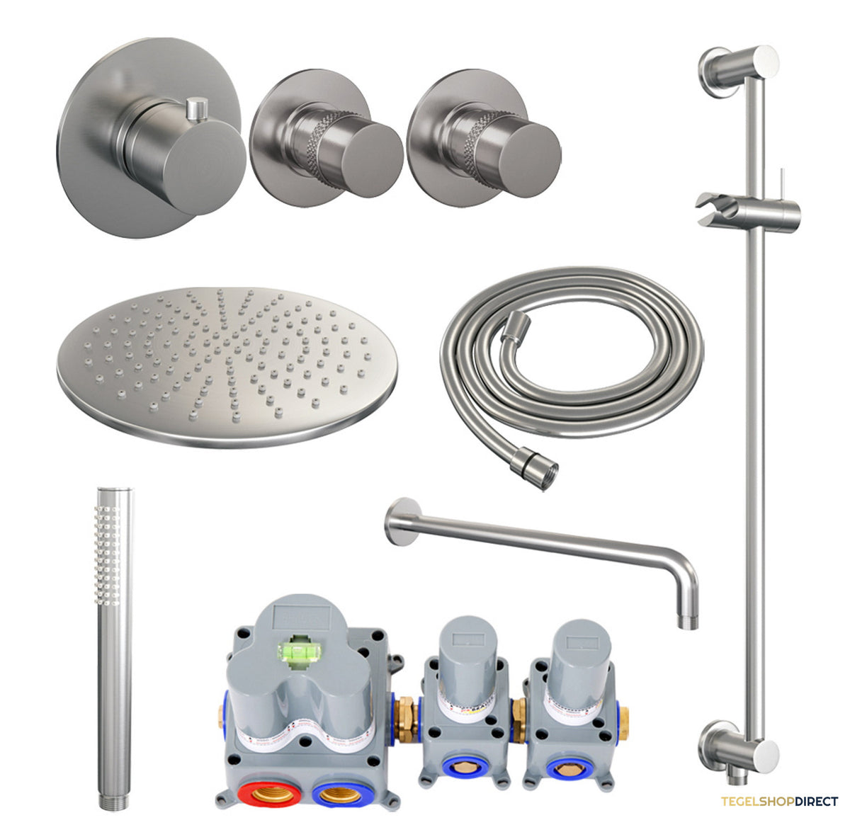 Inbouw Regendouche Set Brauer Brushed Edition Gebogen Wanduitloop Ronde Hoofddouche 30 cm Met Twee Stopkranen en Glijstang RVS Look – afbeelding 2
