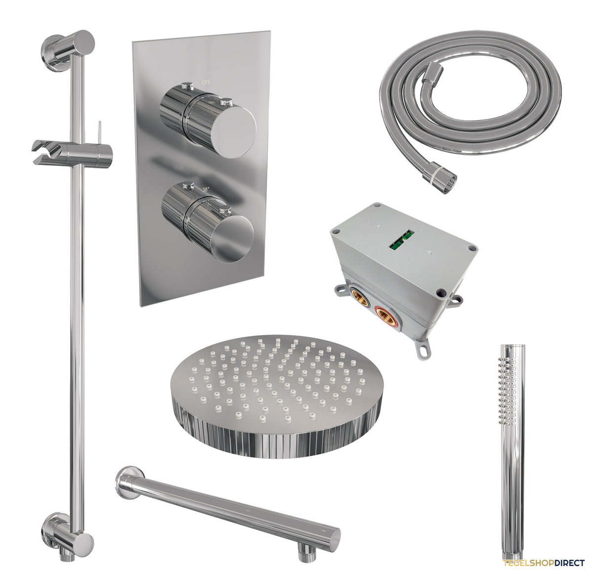 Brauer Stripe thermostatische inbouw regendouche 3-weg rechthoekig SET 19 met 25 cm douchekop en rechte muurarm en staaf handdouche en doucheslang en geintegreerde glijstang chroom – afbeelding 3