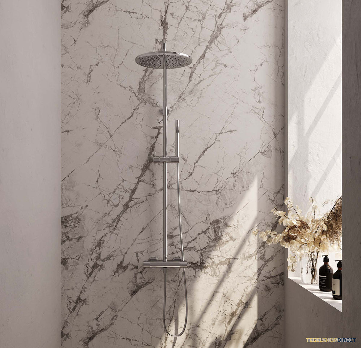 Regendoucheset Opbouw Brauer Chrome Carving 30 cm Thermostatisch met Staaf Handdouche Chroom