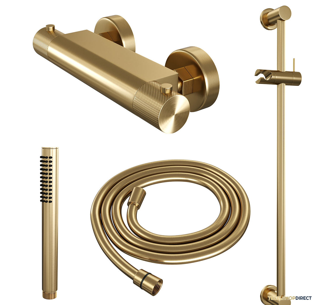 Douchekraanset Brauer Gold Carving Opbouw Met Glijstang En Staafhanddouche Geborsteld Goud – afbeelding 3