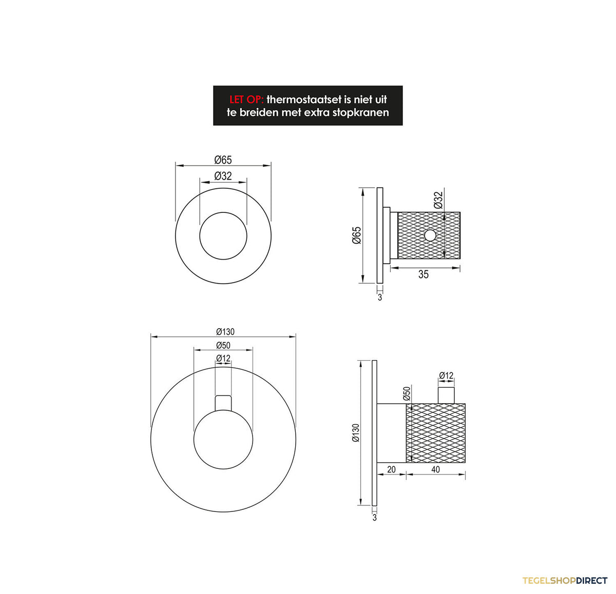 Inbouwthermostaat Brauer Black Carving en 2 Stopkranen Met in- en Afbouwdelen Mat Zwart – afbeelding 4