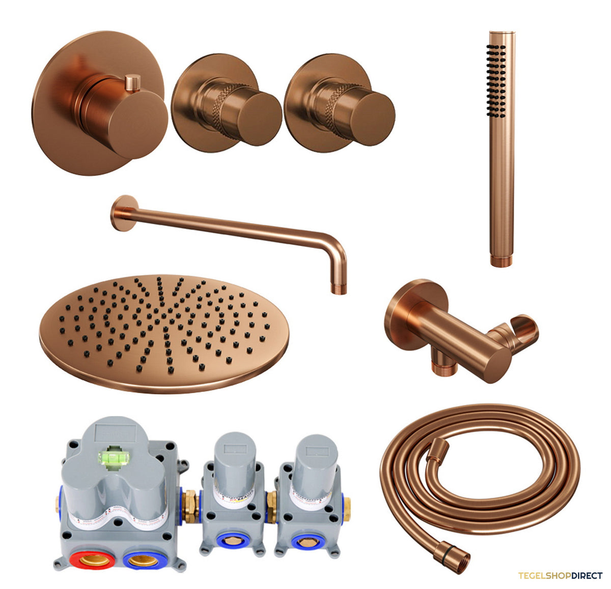 Inbouw Regendouche Set Brauer Copper Edition Gebogen Wanduitloop Ronde Hoofddouche 30 cm Met Twee Stopkranen Koper – afbeelding 2
