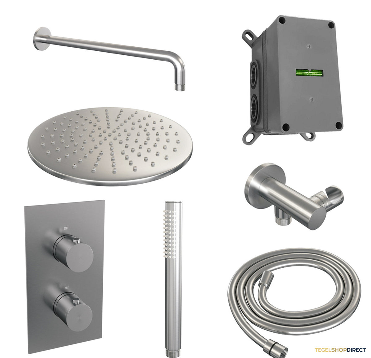 Inbouw Regendouche Set Brauer Brushed Edition Gebogen Wanduitloop Ronde Hoofddouche 30 cm RVS Look – afbeelding 2