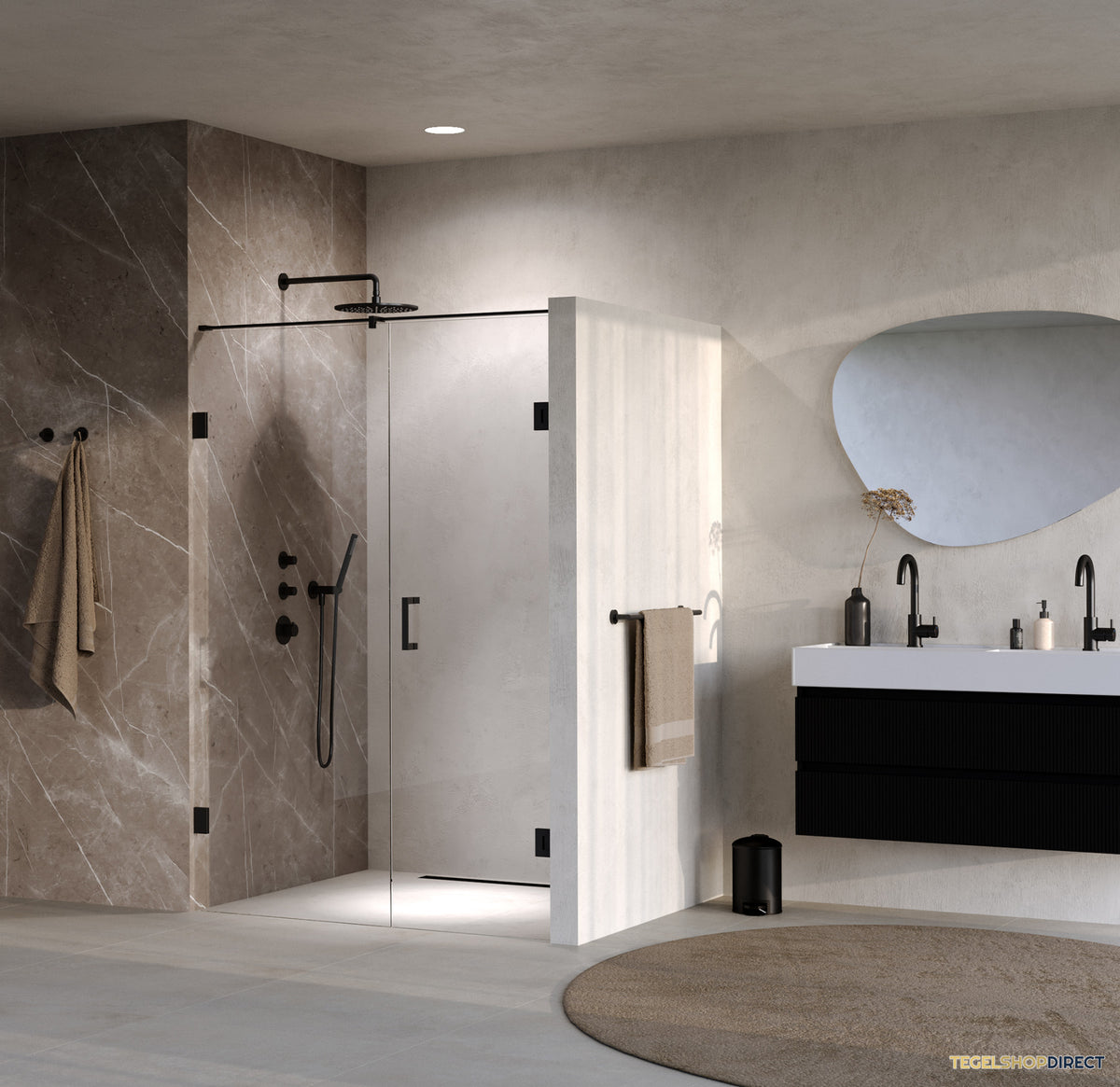 BRAUER Void nisdeur 2-delig helder glas 140x200 omkeerbaar met draaideur 70 aan muur incl. glascoating mat zwart – afbeelding 2