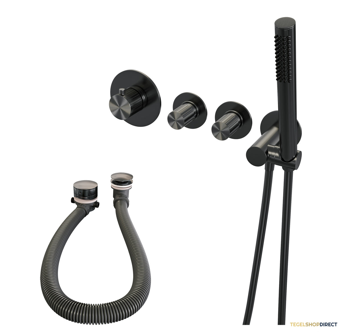 Brauer Stripe thermostatische inbouw badkraan SET 01 met badvulcombinatie en staaf handdouche en doucheslang en wandaansluitbocht gunmetal geborsteld PVD – afbeelding 2