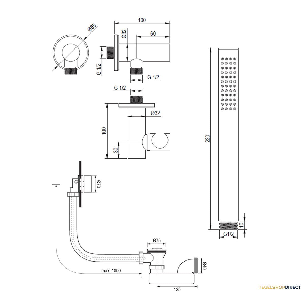 Badkraan Inbouw Set Brauer Gold Edition Thermostatisch met Badvulcombinatie en Staaf Handdouche Geborsteld Goud – afbeelding 8