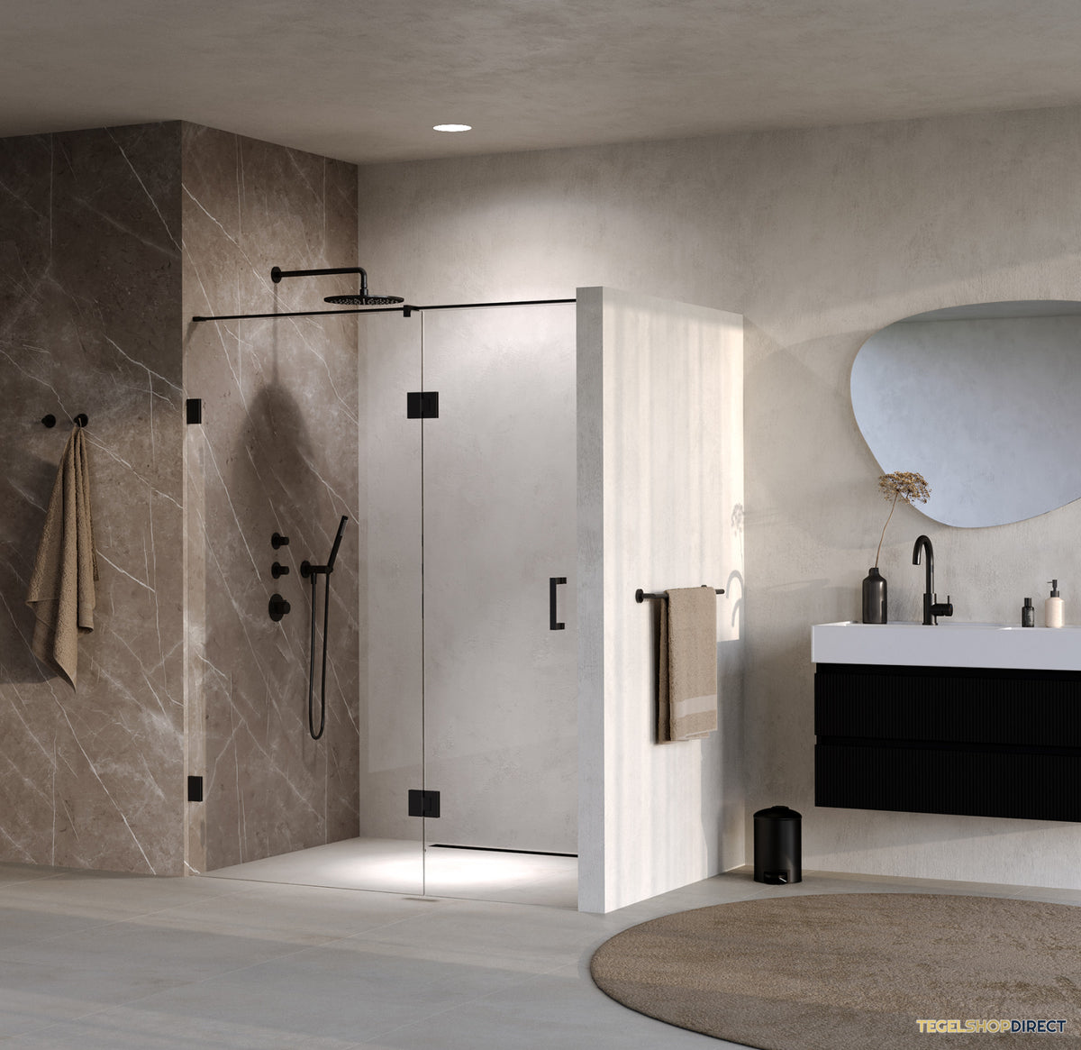 BRAUER Void nisdeur 2-delig helder glas 150x200 omkeerbaar met draaideur 70 aan glas incl. glascoating mat zwart – afbeelding 2