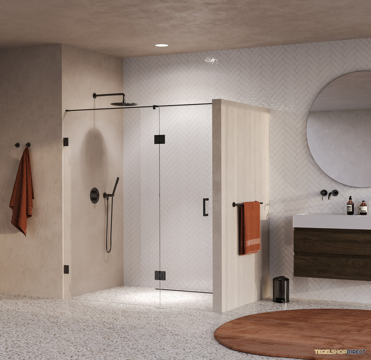 BRAUER Void nisdeur 2-delig helder glas 170x200 omkeerbaar met draaideur 70 aan glas incl. glascoating PVD gunmetal – afbeelding 2