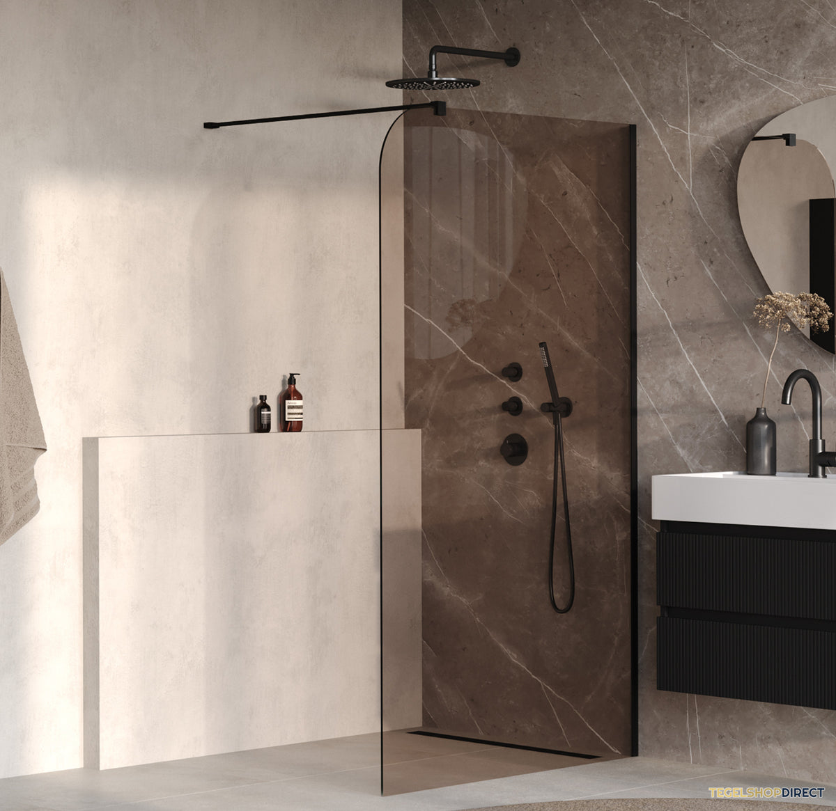 BRAUER Orion inloopdouche brons glas 120x200 incl. glascoating Mat Zwart
