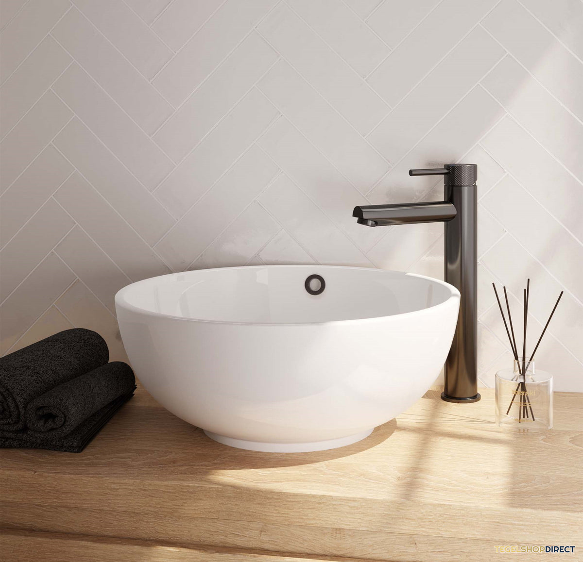 Wastafelmengkraan Brauer Gunmetal Carving Coldstart Opbouw Hoog Ronde Hendel Geborsteld Gunmetal PVD – afbeelding 2
