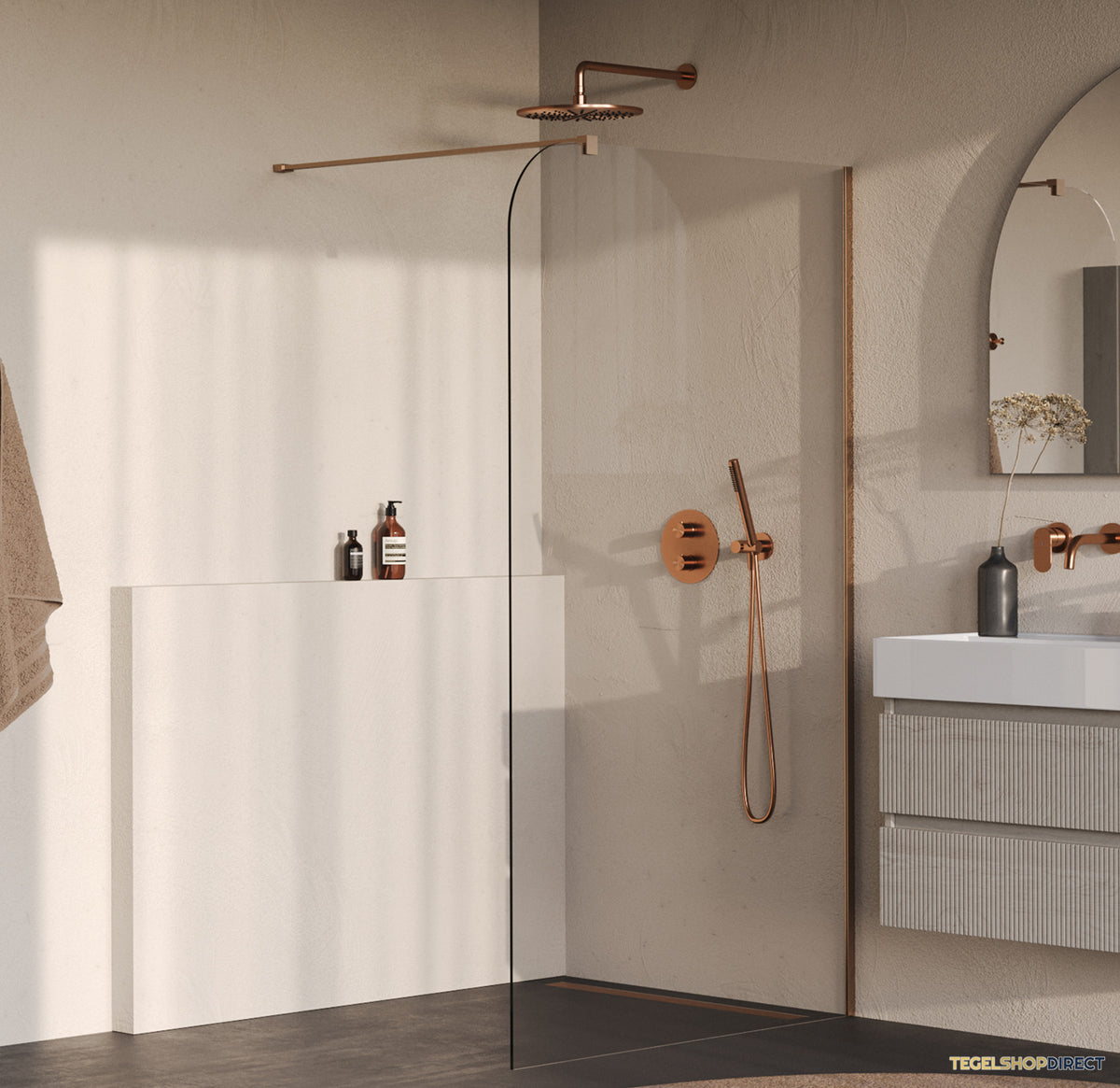 BRAUER Orion inloopdouche helder glas 120x200 incl. glascoating Geborsteld Koper PVD