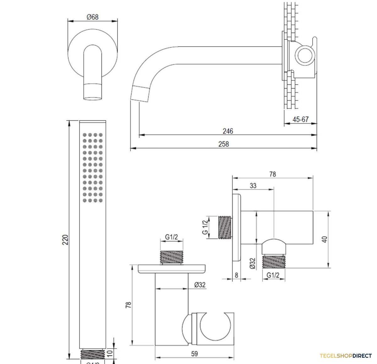 Inbouwthermostaatset Brauer Gunmetal Edition Incl Baduitloop en Staafhanddouche Messing Gunmetal – afbeelding 9