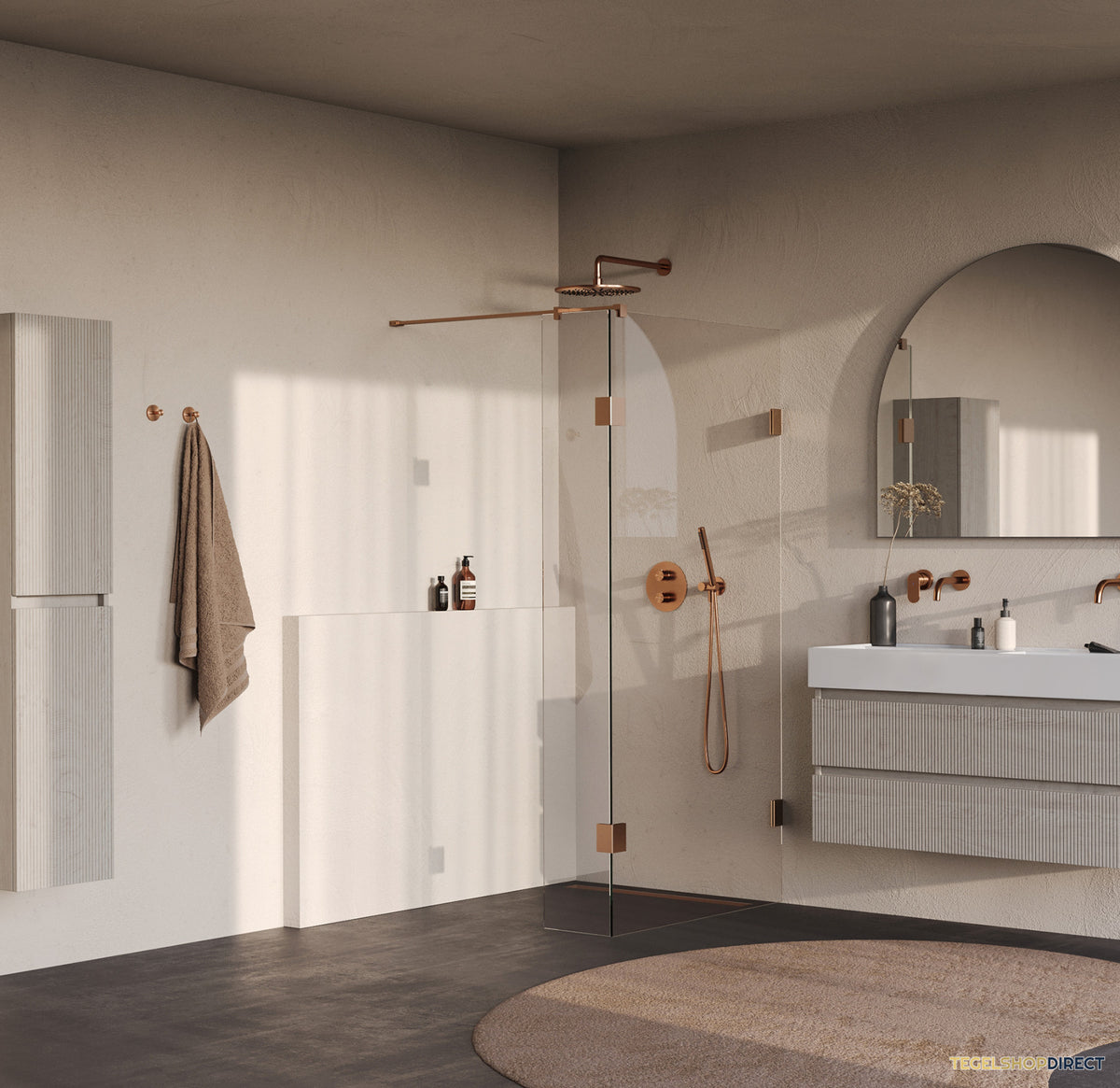 BRAUER Void inloopdouche helder glas 90x200 met 30 zijwand incl. glascoating PVD koper geborsteld – afbeelding 2