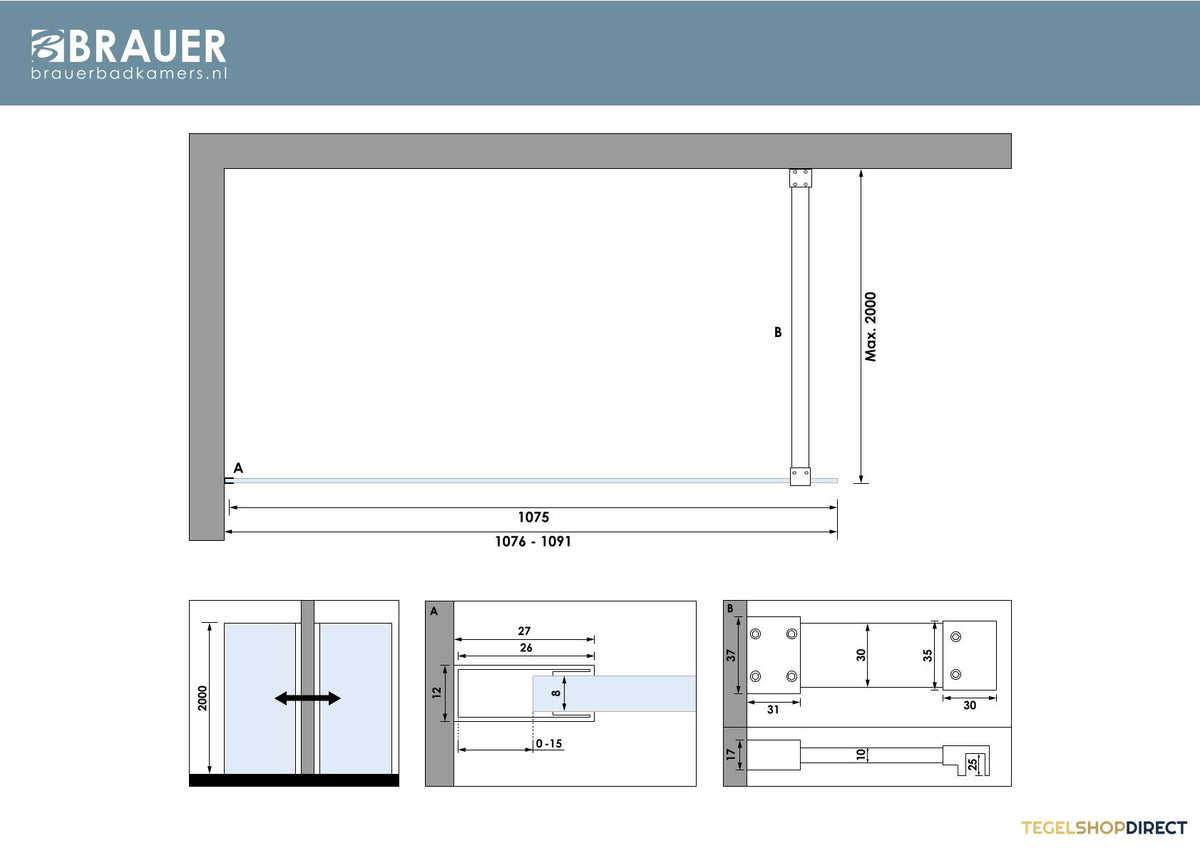 BRAUER Oblivion inloopdouche helder glas 110x200 incl. glascoating PVD RVS-kleurig geborsteld – afbeelding 5