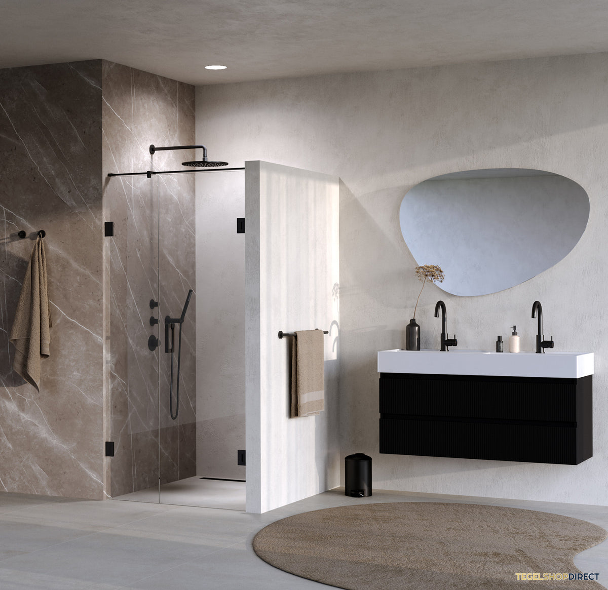 BRAUER Void nisdeur 2-delig helder glas 100x200 omkeerbaar met draaideur 60 aan muur incl. glascoating mat zwart – afbeelding 2