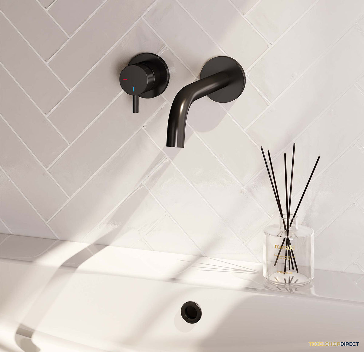 Inbouw Wastafelmengkraan Brauer Black Edition Coldstart Gebogen Uitloop Korte Ronde Hendel Links Mat Zwart Met Rozetten – afbeelding 2