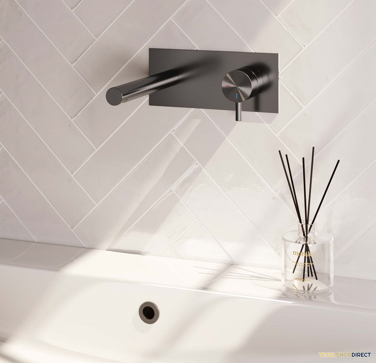 Inbouw Wastafelmengkraan Brauer Gunmetal Edition Coldstart Rechte Uitloop Korte Ronde Hendel Rechts Geborsteld Gunmetal PVD Met Afdekplaat – afbeelding 2