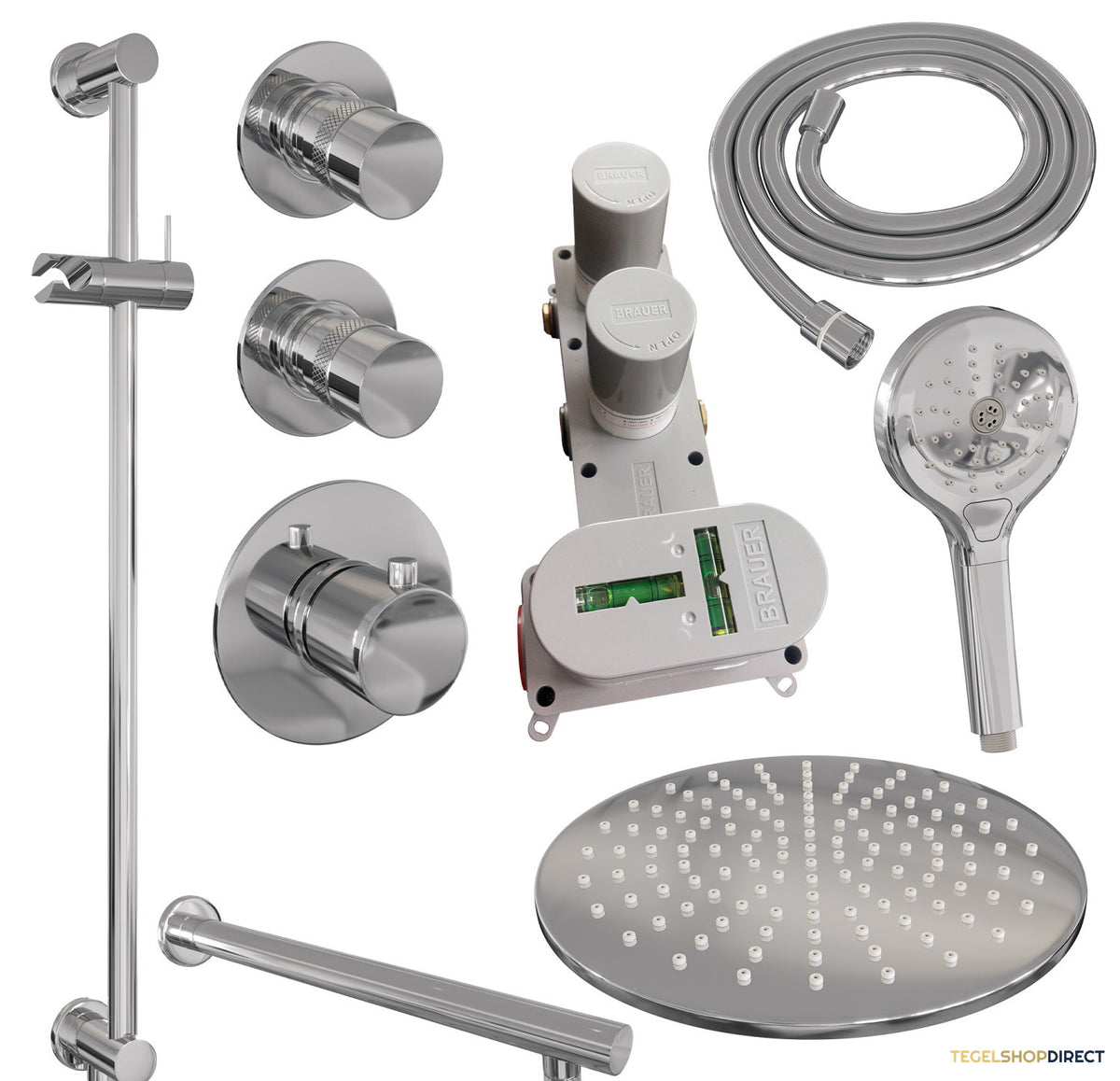 Thermostatisch Inbouwdoucheset Brauer Chrome 30cm Hoofddouche Wandarm 3 Standen Handdouche op Glijstang Chroom – afbeelding 8