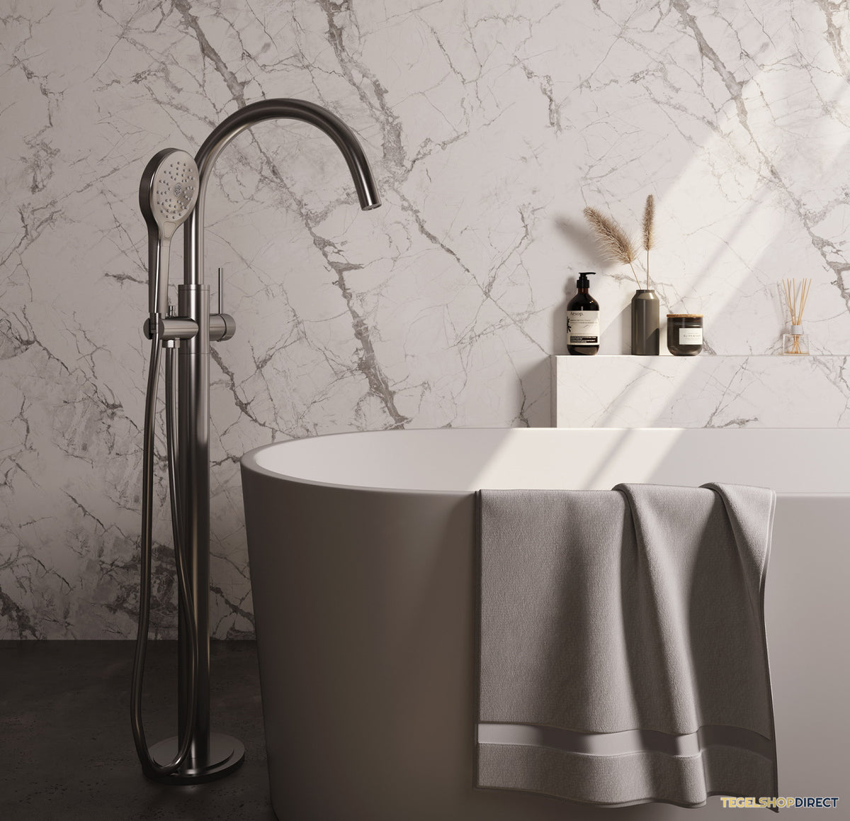 Badkraan Vrijstaand Brauer Brushed Carving met Handdouche 3-Standen Geborsteld RVS