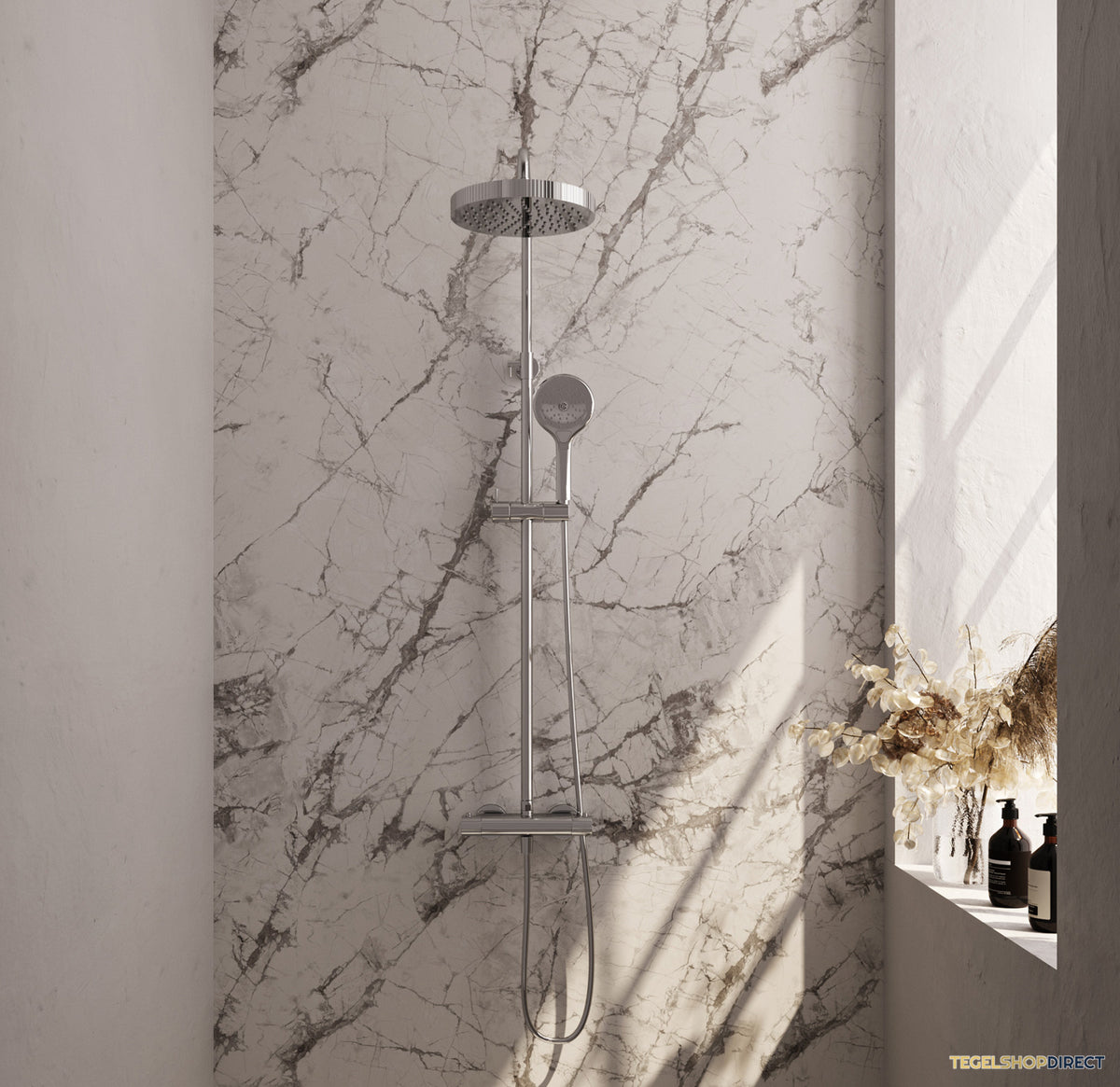 Brauer Stripe opbouw thermostatische regendouche SET 02 met 25 cm hoofddouche en 3-standen handdouche en doucheslang chroom