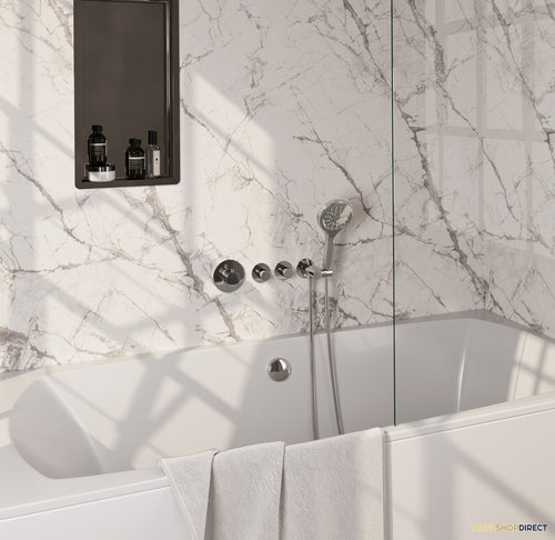 Brauer Stripe thermostatische inbouw badkraan SET 02 met badvulcombinatie en 3-standen handdouche en doucheslang en wandaansluitbocht chroom