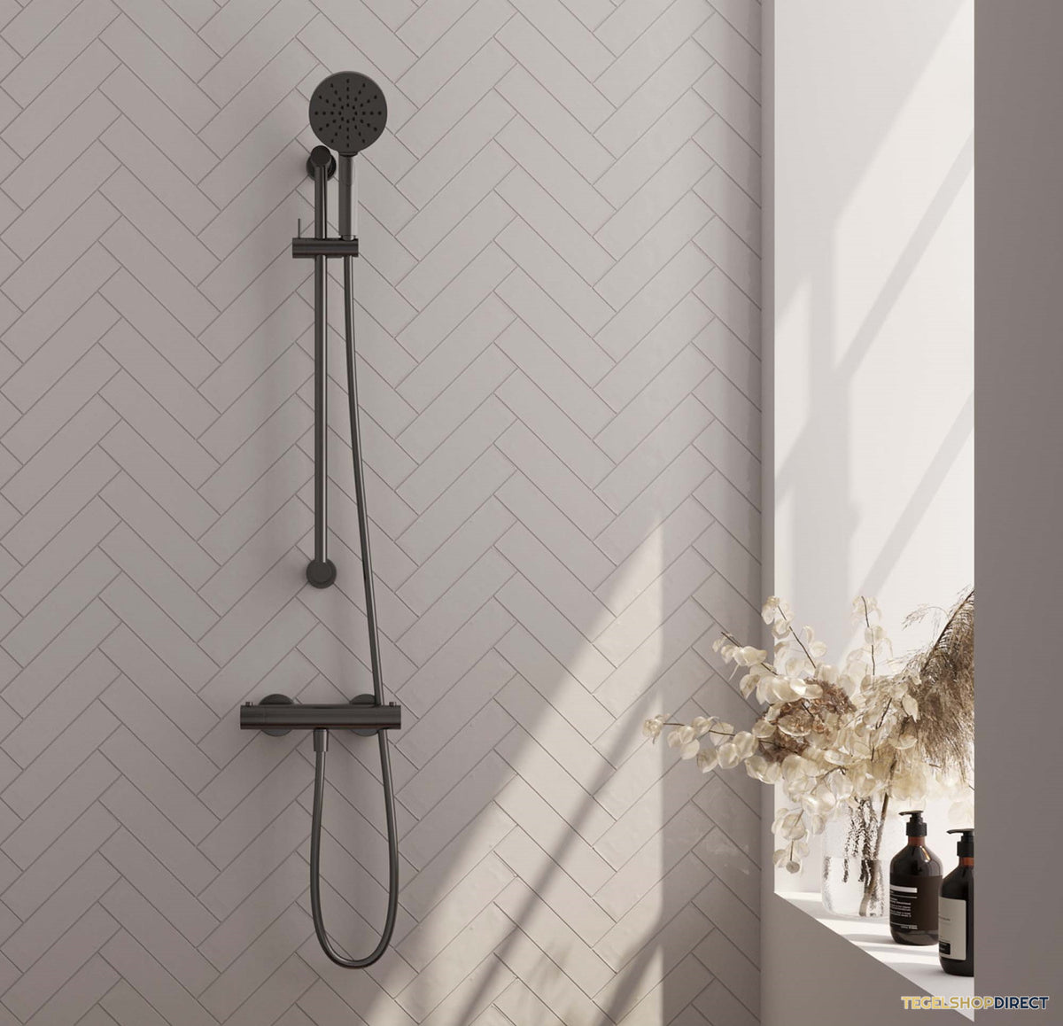 Douchekraanset Brauer Gunmetal Edition Opbouw Met Glijstang En Ronde Handdouche Geborsteld Gunmetal