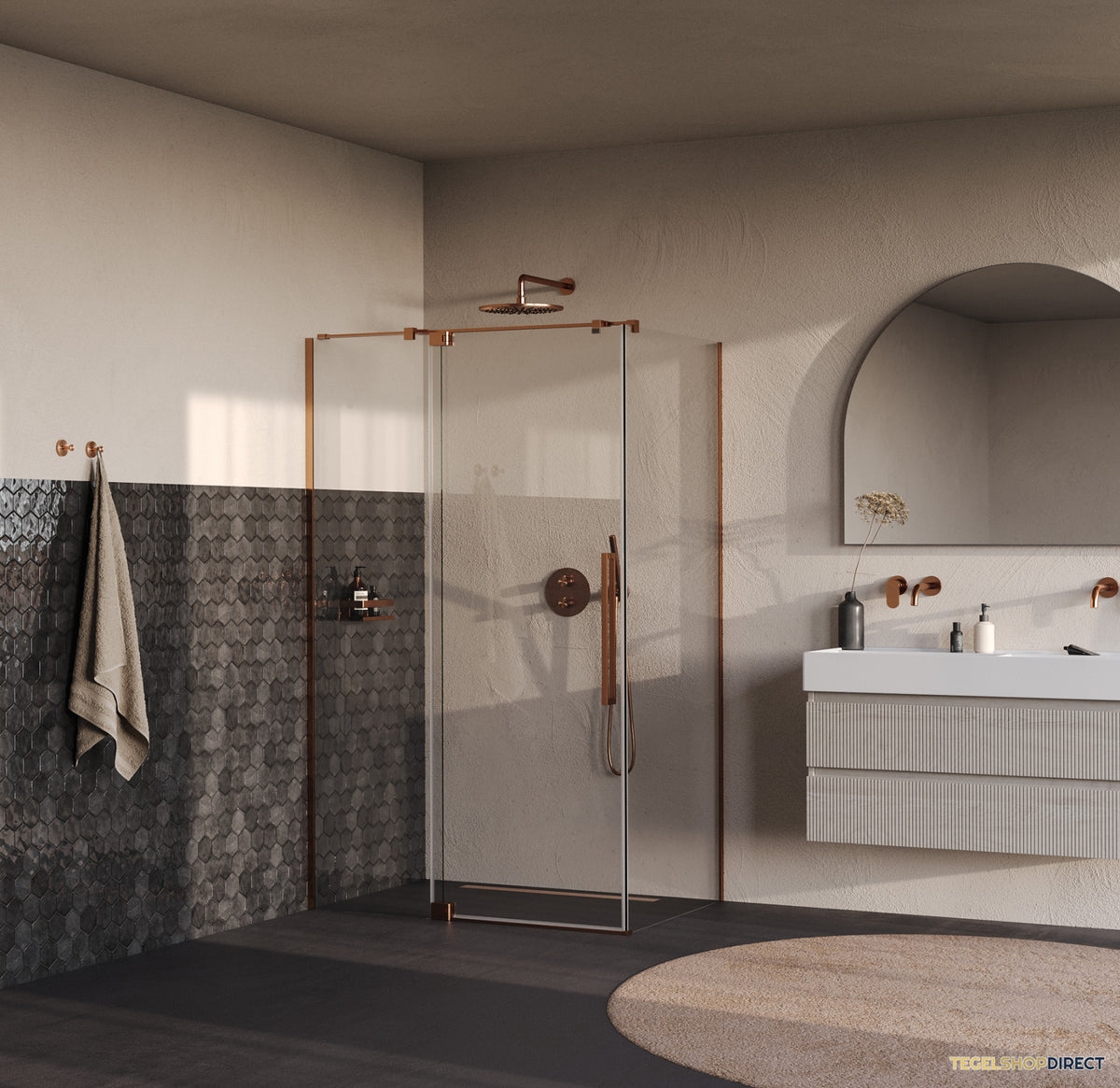 BRAUER Stellar douchecabine met draaideur helder glas 120x80x200 omkeerbaar incl. glascoating PVD koper geborsteld – afbeelding 2