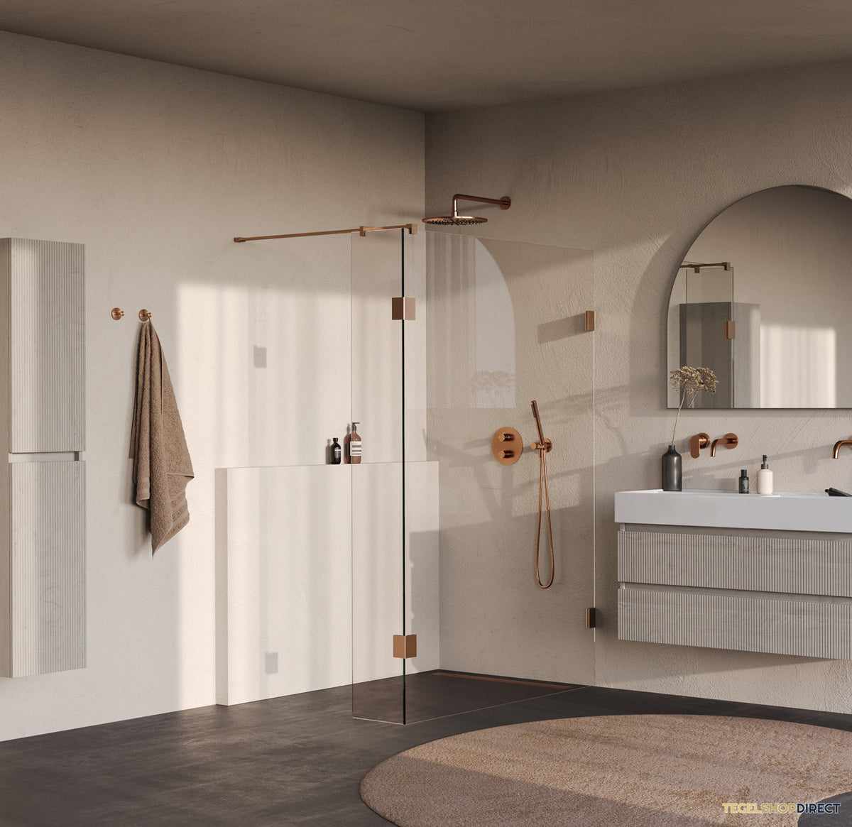 BRAUER Void inloopdouche helder glas 130x200 met 30 zijwand incl. glascoating PVD koper geborsteld – afbeelding 2