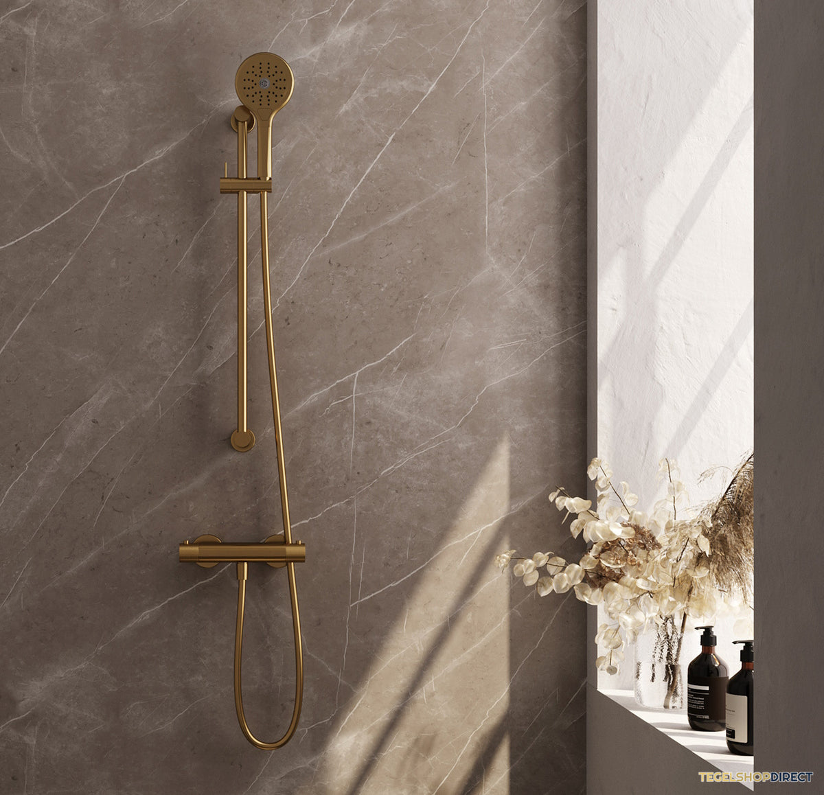 Douchekraan Opbouw Brauer Carving Met Glijstang Geborsteld Goud (Keuze Handdouche) – afbeelding 2